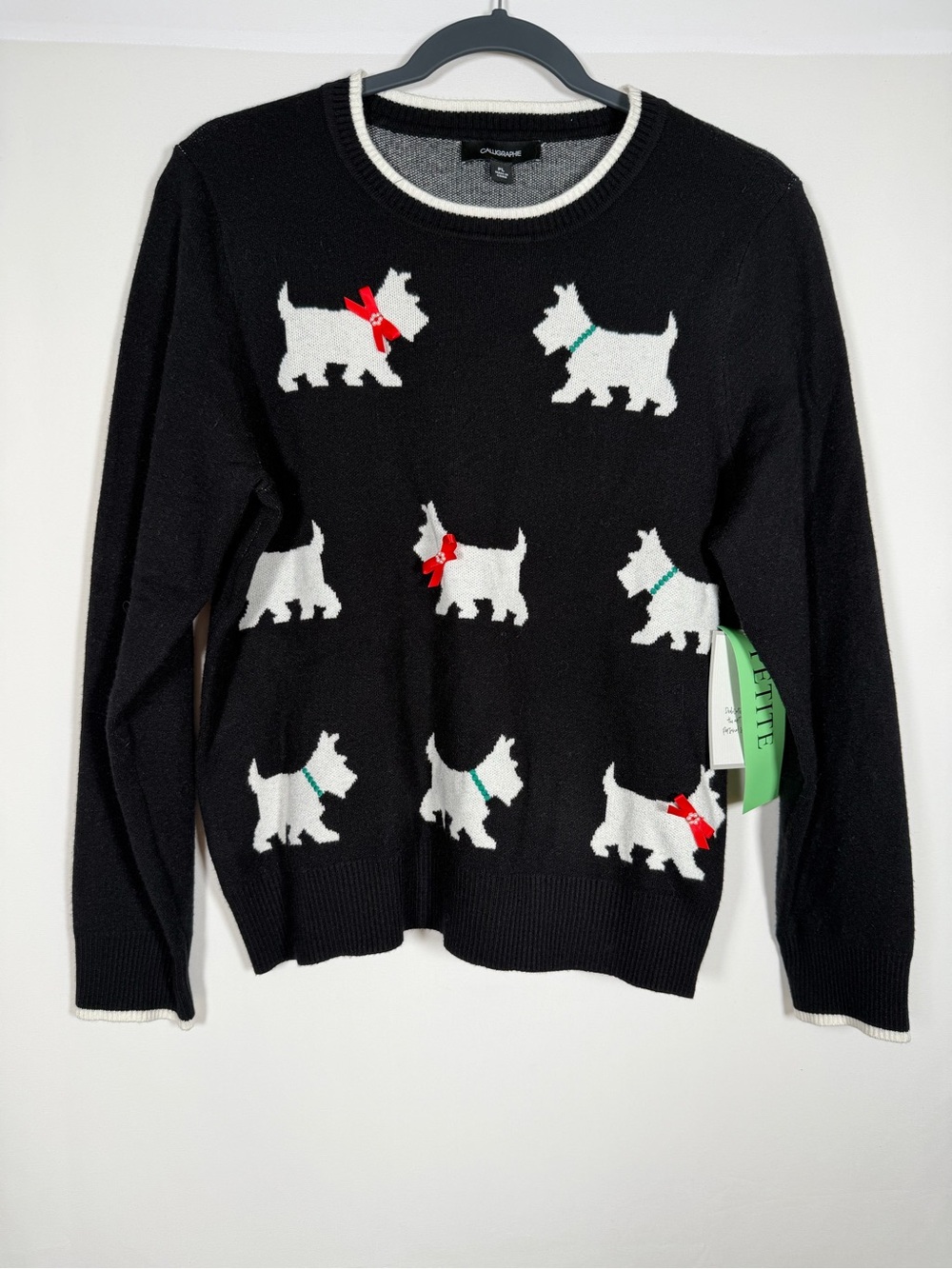 NWT Calligraphie Black Scottie Dog Knit Sweater - Preppy, Cottage, Novelty